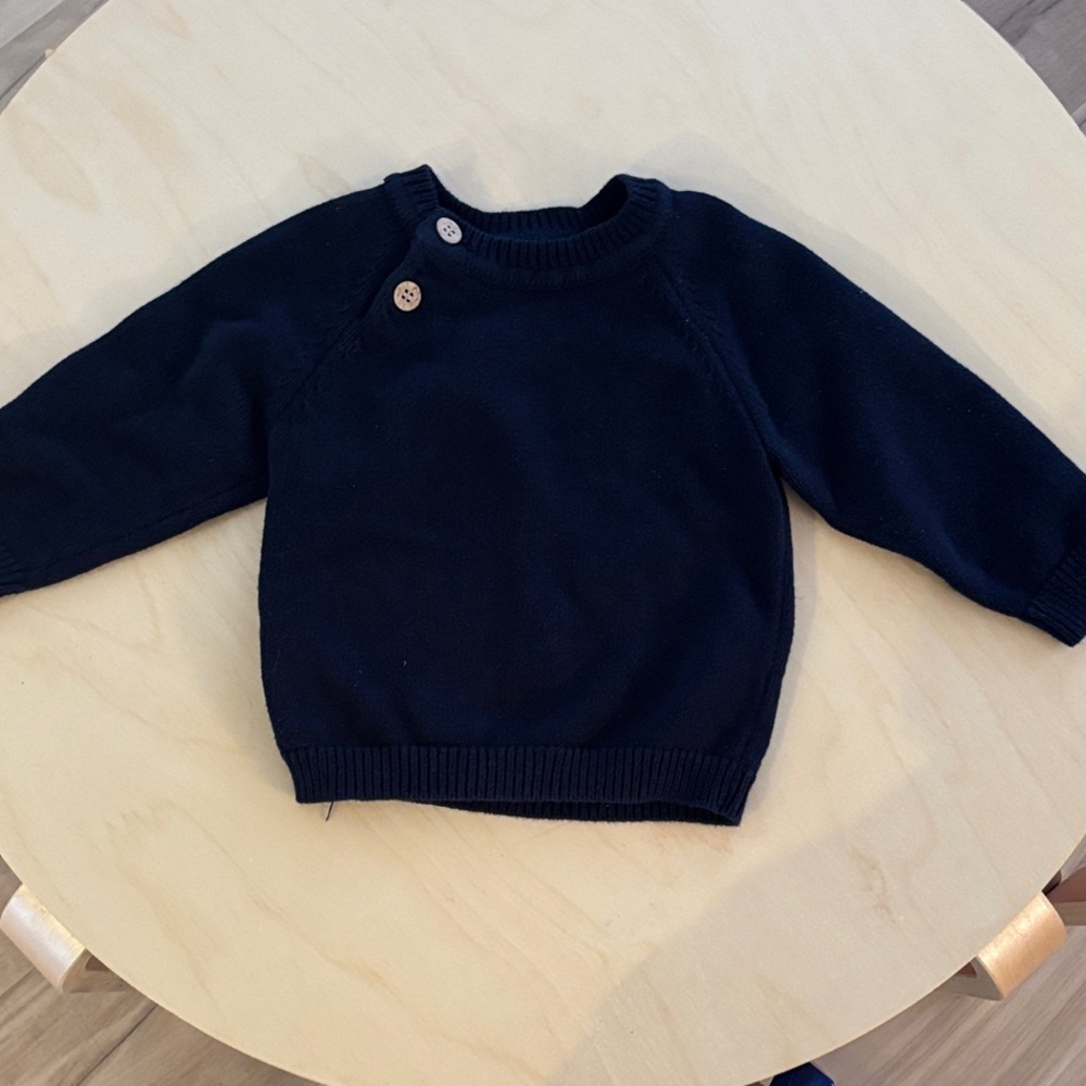 Navy Blue Knit Sweater with Button Detail